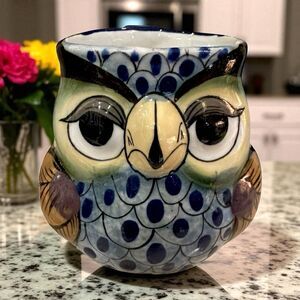 Signed Guatemalan Mayanke Hand-Crafted Terracotta Owl Mug 14 oz.